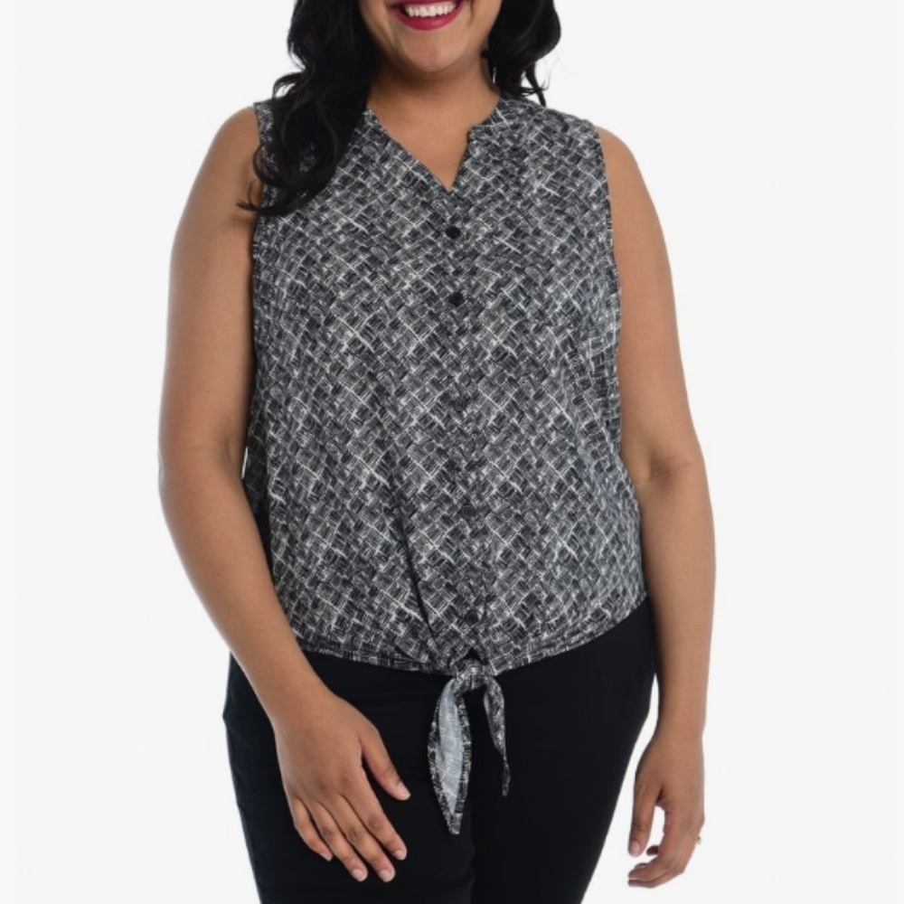 NWT Adrienne Vittadini Buttonfront Tie Waist Top